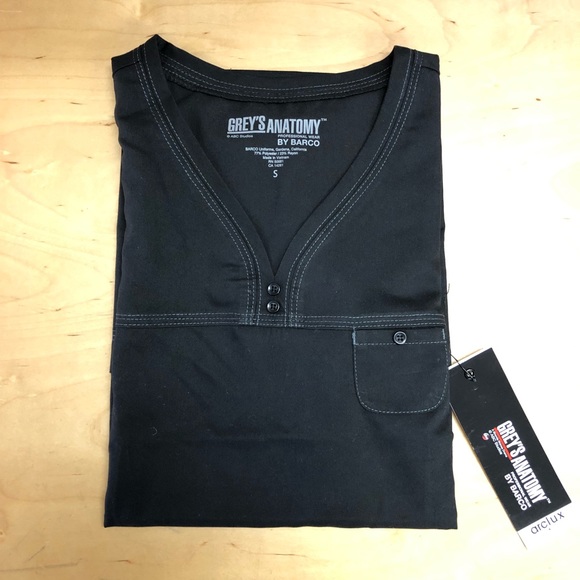 Grey's Anatomy Women's Black V-Neck Scrub Top - Picture 3 of 6